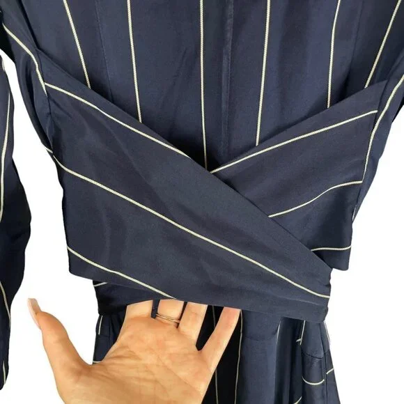 La Ligne New York Sadie Striped V Neck Long Sleeve Midi Dress Navy Blue White S - Picture 6 of 13